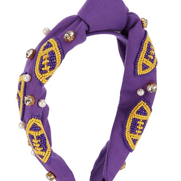 LSU College Football Crystal Seed Beaded Fabric Headband - Picture 4 of 5